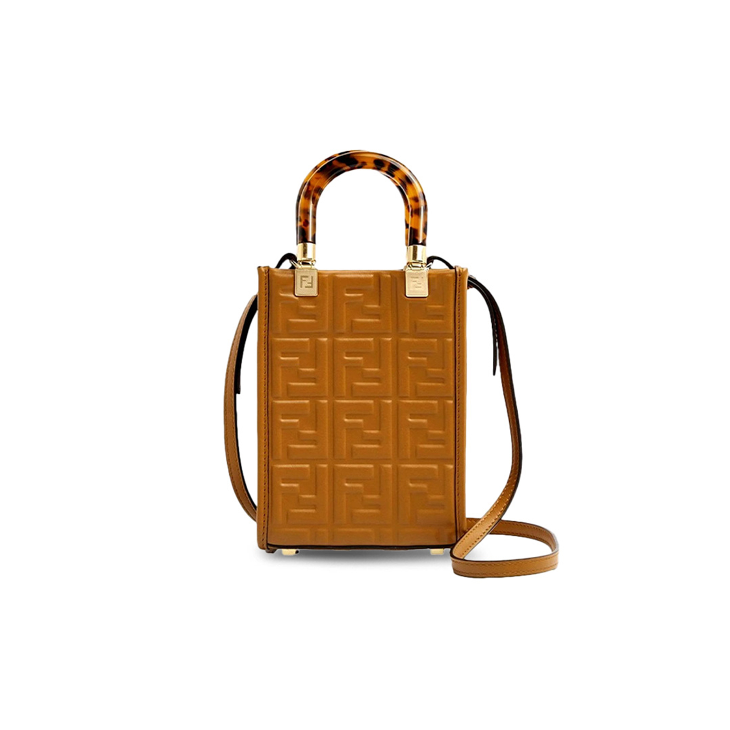 FENDI FF ZUCCA LEATHER MINI SUNSHINE SHOPPER TOTE CROSSBODY BAG  (17*13*5cm)